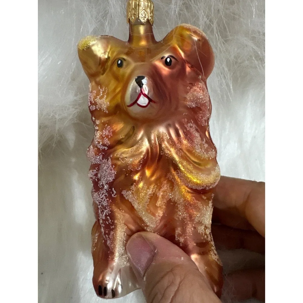 Christopher Radko Ornament Pomeranian Dog Blown Glass Brown Embellished Exc